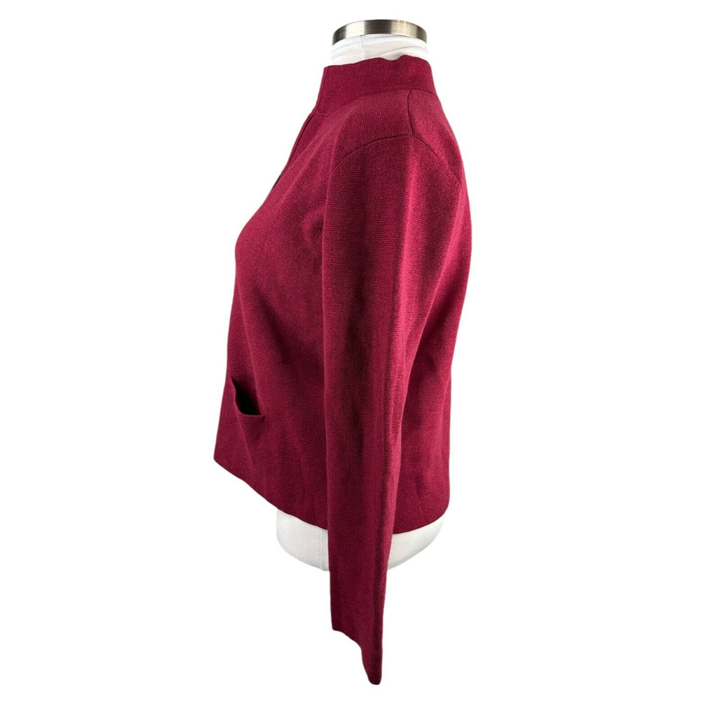 Eileen Fisher 100% Wool Full Zip Cardigan Sweater Jacket Red Burgundy Medium - Picture 7 of 13